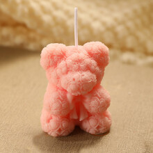 Cute Pink Rose Bear Candle Small Aromatherapy Wax Figurine for Girl Room Decor Party Favor 2.4x2x1.6 inch