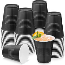 50 Pack Black Disposable Plastic Cups 12 Ounce Drinking Party Cups Bulk Party Cups for Wedding Birthday Graduation Christmas Parties, Picnics Event