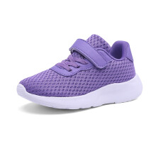 Girls Lightweight Mesh Sneakers, Comfortable Breathable Casual Shoes with Thick Sole, Slip-On for School – Purple, Size 36