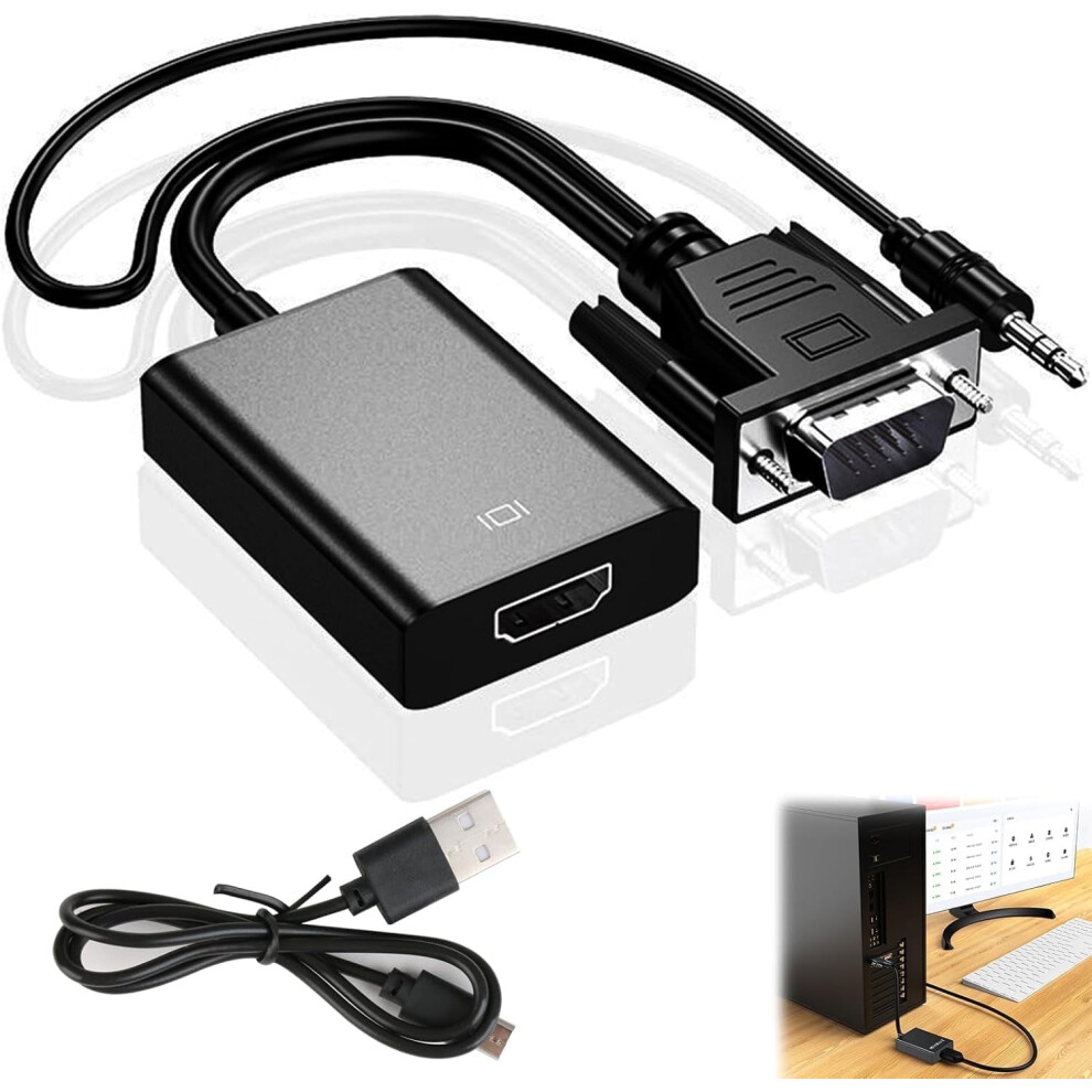 VGA to HDMI Adapter - 1080P@60Hz with Audio/Power for TV/Projector