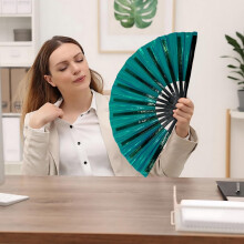 Large Folding Hand Fan for Line Dancing, Clacking Fan Compatible with Boots on The Ground, 1PC Cloth
