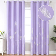 Lilac blackout curtains with silver palm pattern, grommet