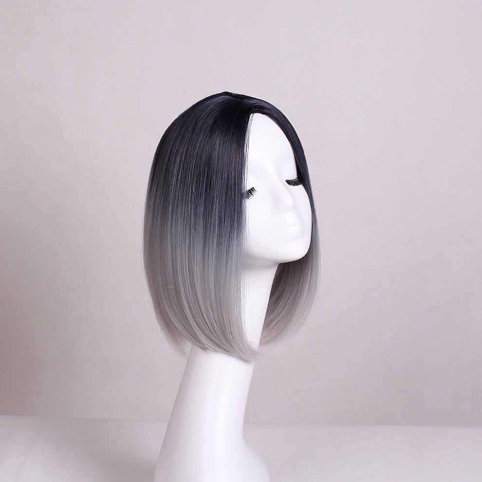 Fashion Women Short Bob Gradient 2 Colored Full Natural Human Straight Hair Wig