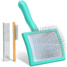 Dog Slicker Brush for Medium/Long Hair – Removes Tangles, Knots & Loose Hair – Compatible with Small/Large Dogs – Green