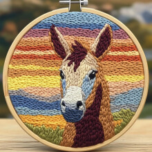 DIY Punch Needle Kit: Donkey with Sunset Design, Easy for Beginners, Includes Hoop & Yarn, 20x20cm – Compatible with Standard Punch Tools