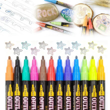 2-Set Double-Line Outline Markers, Glitter Metallic Highlighters for DIY, Doodles, Crafts & Cards (12 Colors)