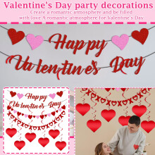 Pancarta de San Valentín con diseño de corazón rojo y rosa (4 piezas)