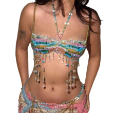 Beaded body chain chest jewelry adjustable