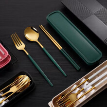 Stainless steel cutlery set gold handle 3-piece with green