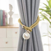 Adjustable Curtain Tiebacks and Holdbacks for Drapes, Modern Drapery Ties for Thin or Thick Home Workspace Window Treatments, Gold Pearl Cord, 1 Pc