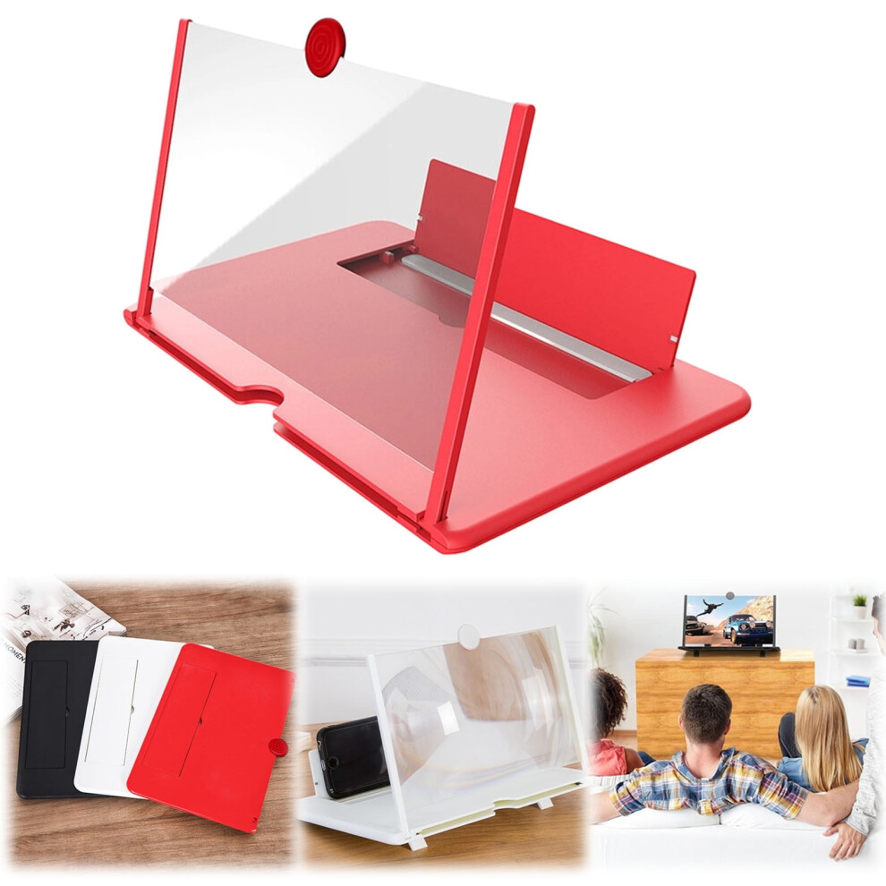 Ultra-Hd 3D Phone Screen Magnifier 12" Foldable Stand, Compatible With All Smartphones (Red) Red 9485826543916