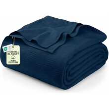 Coperta in cotone blu navy, misura king size 90x108 pollici, 350 GSM