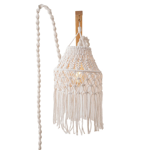 Abat-jour vintage en macramé avec du coton