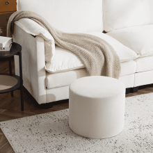 Round Upholstered Pouf Ottoman Footrest for Living Room, Bedroom,Beige