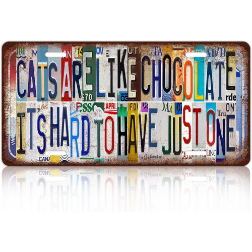 Placa de Licença Vintage com Gato em Alumínio, 30x15cm