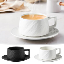 Teacup Set Ceramic Mugs - Floral Pattern Coffee Cups with Saucers, Comfort Handle Design, Home Breakfast or Office Drinkware