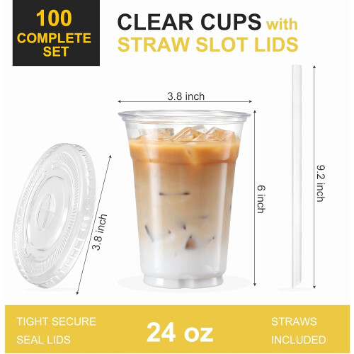 Copos de plástico com tampa e canudo, 24 oz, 100 unidades. 1