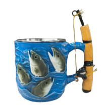 Fishing Theme Ceramic Mug, Unique Coffee Cup with Mini Fishing Rod Handle, 11oz Angler Gift for Outdoor Enthusiasts