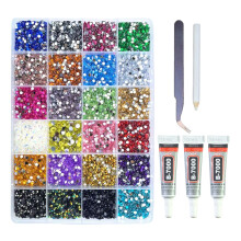 Resin Jelly Rhinestones for Crafting – Mixed-Color Non-Hotfix Flatback Gems + Glue, Tweezers, Pen; Compatible with Clothes, Tumblers, Shoes, Nails