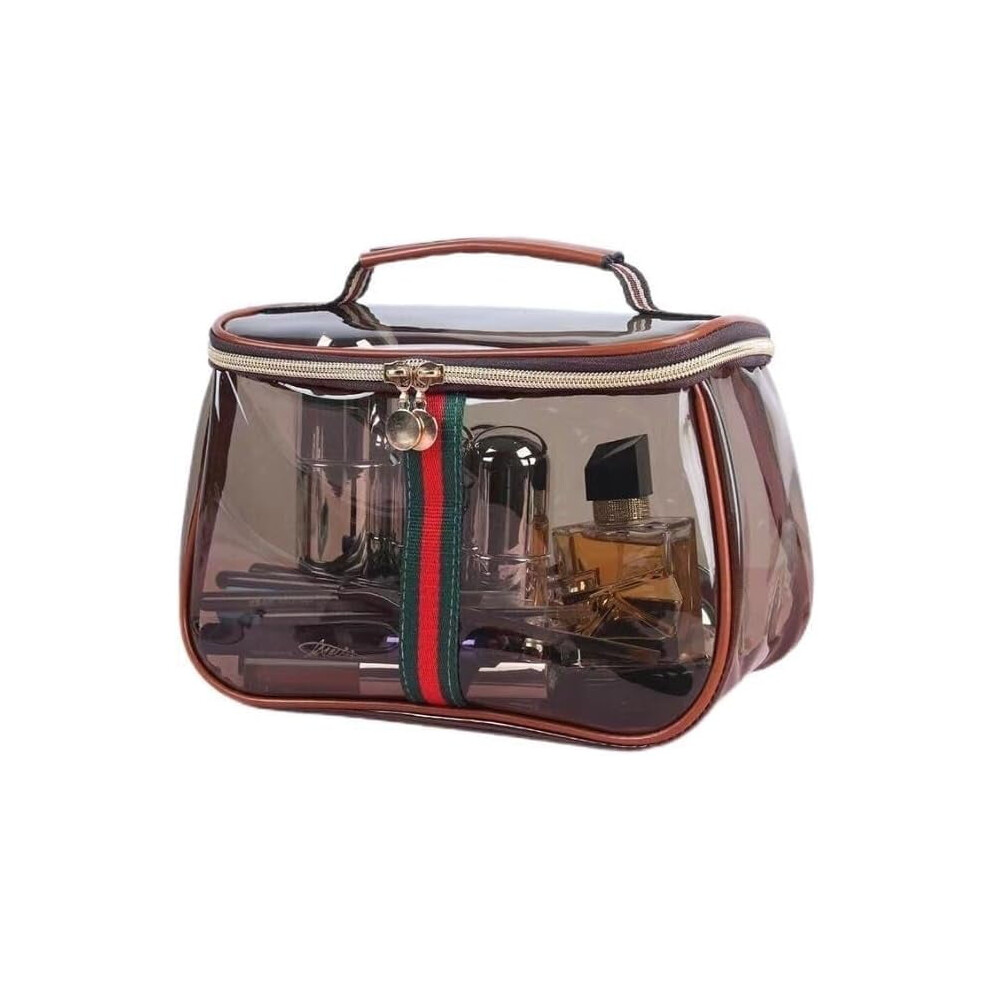 Retro Clear Vanity Bag with Handle â Large Waterproof Makeup Organizer with Zipper, Travel Cosmetic & Skincare Case for Ladies