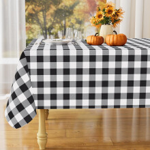 Rectangle Waterproof Vinyl Table Cloth, Buffalo Flannel Backed Tablecloth, Wipeable Plastic Table Cover for Dinner, Kitchen, Outdoor