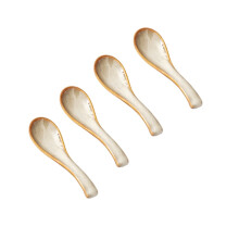 4-Piece Asian Ceramic Soup Spoons Set, Long Handle, Retro Blue, Compatible with Ramen Bowls, Gravy, Oatmeal, Dumplings