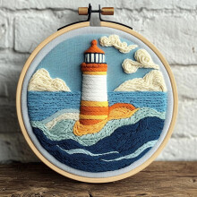 Punch Needle Kit for Beginners: Sea Lighthouse DIY Embroidery Set with Printed Pattern, Hoop & Yarn – 20x20cm, Compatible with Standard Punch Tools
