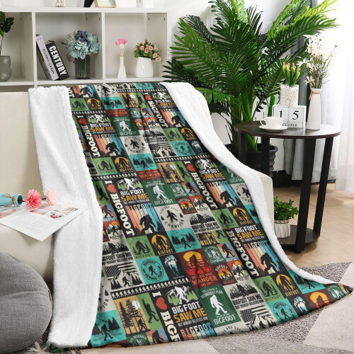 Bigfoot Text Pattern Lamb Wool Throw Blanket 60x80 inches