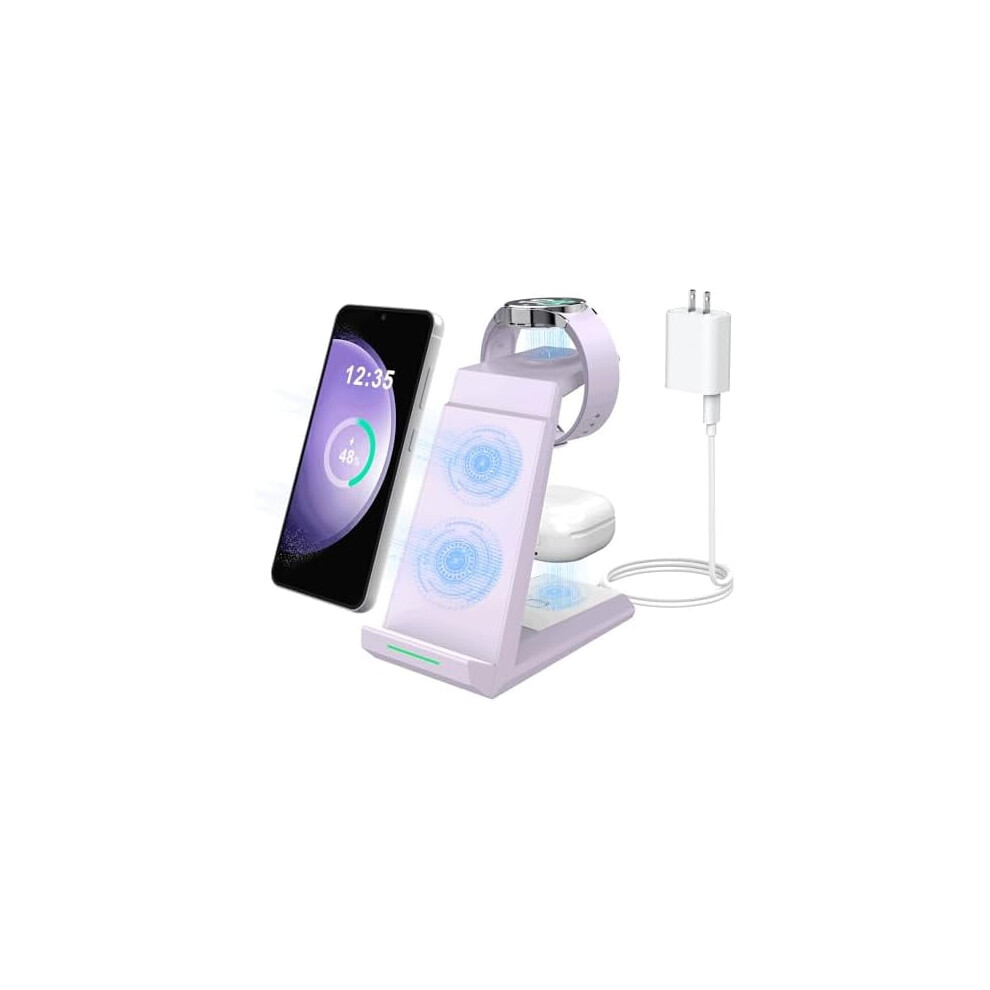 Fu2084 Wireless 3-In-1 Charging Station Compatible With Samsung Galaxy S25âS21, Z Flip/Fold 5, Watch 7Â3, Buds (Purple) Purple 9399596630571