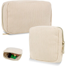 Corduroy make-uptasje, effen kleur, 2 stuks, grote capaciteit, ritssluiting