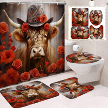 Ensemble de salle de bain Bull Head, rideau de douche en polyester, 4 pièces