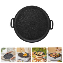 Poêle à barbecue coréenne – Grille ronde en pierre avec poignées de suspension, compatible avec les plaques de cuisson et l'extérieur, plateau