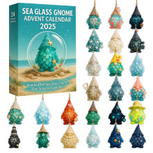 Calendrier de l'Avent de Noël en verre de mer avec gnomes - Ensemble de 24 breloques 2D à collectionner pour le compte à rebours de Noël -