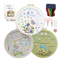 Embroidery Kit for Adults: 3-Pack Samplers, Pre-Stamped, 7.8" Hoop, Threads & Needles – DIY Craft Gift