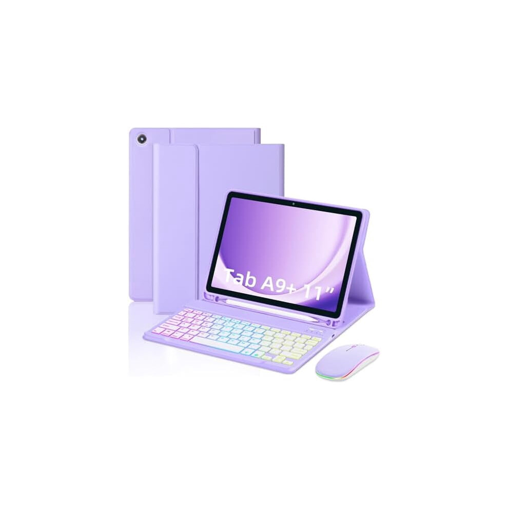 Rainbow Backlit Keyboard Case For Samsung Galaxy Tab A9 Plus 11" (Sm-X210/X215/X216/X218), Compatible With A9+ 5G, Purple 9405492125735