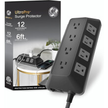 UltraPro Adapt 12-Outlet Sur Protector, 6ft Braided Heavy Duty Extension Cord, Flat Plug Power Strip, 3540 Joules, Black, 74542