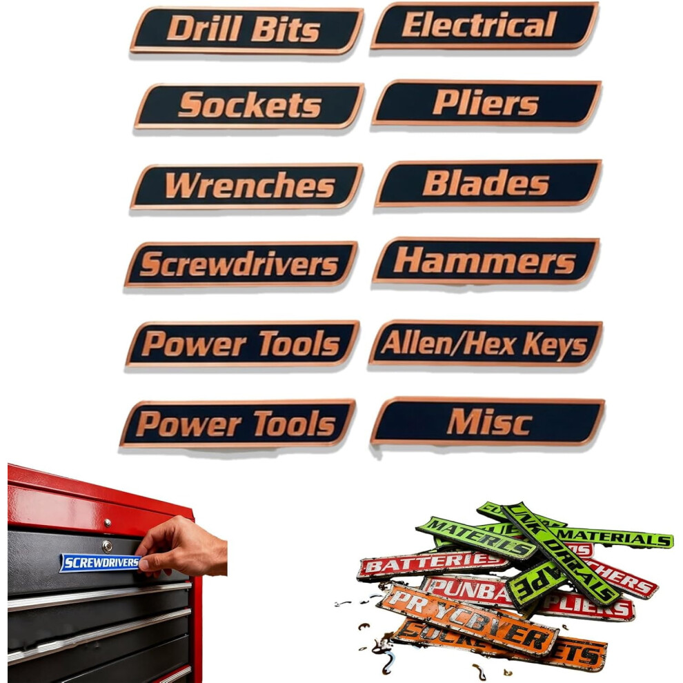 Premium 12-Pack Magnetic Toolbox Labels, 3D Printed & Personalized Â Easy-Read, Reusable For Steel Carts & Tool Organization 9085618379435