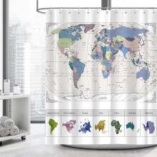 Rideau de douche carte du monde, 183 x 183 cm, polyester imperméable, motif géographique éducatif avec 12 crochets