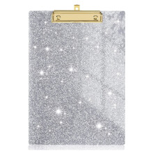 Glitter Cute A4 Clipboard 12.5"x9" – Plastic Acrylic Bling Clipboard with Gold Clip for Teacher, Women, Classroom, Office (Silver)