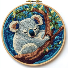 Cute Cartoon Baby Koala Punch Needle Kit for Beginners – DIY Embroidery Set with Printed Pattern, Hoop & Yarn (20x20cm), Compatible with Standard