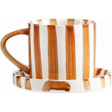 8 Oz Coffee Mug Large Espresso Cups With Saucer Ceramic Coffee Mugs Porcelain Coffee Cup With Saucer Hand-Painted Striped Art Cup And Saucer,
