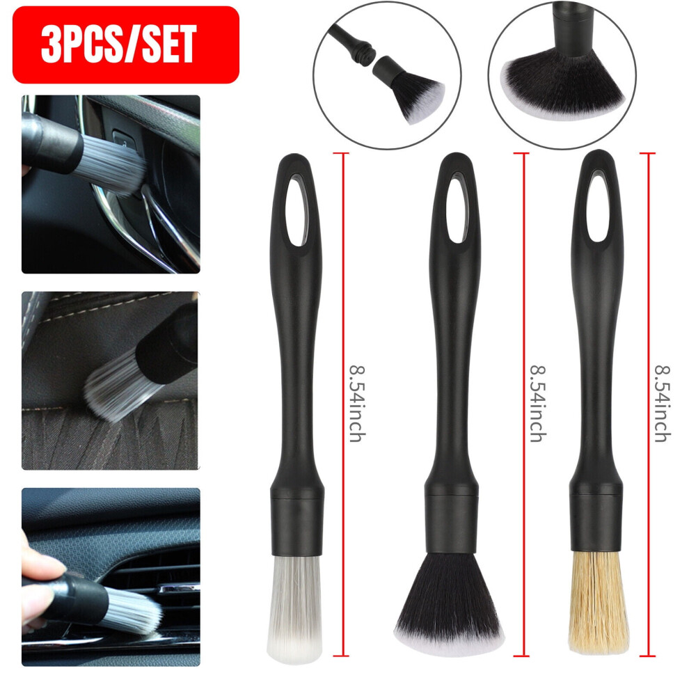3X Boar Hair Detail Brush Wash Set Detailing Wheel Brushes Cleaning Kit 9485826545606