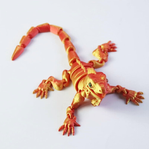 1 peça de lagartixa vermelha e dourada de 9,5 cm, impressa em 3D e totalmente articulada.