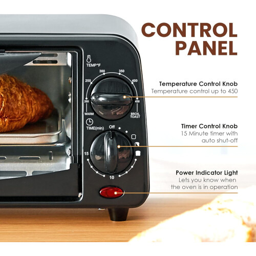 Toaster Oven Black Adjustable Temperature 15-Minute Timer 2