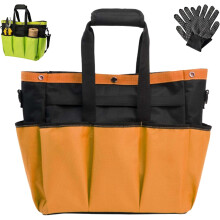 Sac à outils de jardin orange, grande taille, bandoulière réglable et supportable.