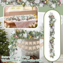Paaskrans van 1,8 meter met lenterank, paaseieren en bloemen voor rustieke schoorsteenmantel, boog, huis, tafel, boomdecoratie, lentedecoratie voor