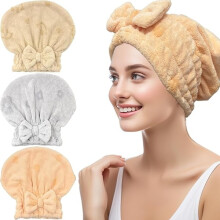 3Packs Microfiber Hair Towel for Women - Quick-Drying, Super Absorbent Hair Wrap with Bow Design, Soft Hair Towel Turban for Curly Long Wet Hair