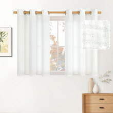 76 cm korte gardiner i lin, lysfiltrerende, gjennomsiktige gardiner med malje for små vinduer, kjøkken/kafe, 2 paneler, hvit, 102x76 cm