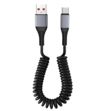 Špirálový kabel USB na USB C, rychlonabíjecí kabel, zatahovací spirálový kabel USB na USB C, snadno přenosná nabíječka pro smartphone