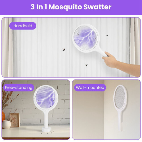 Electric Bug Zapper Racket 3-in-1 with Telescopic Wand 1